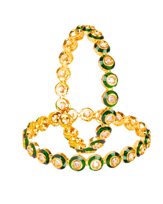 Kisha Meenakari  Green Color AD Bangles Side View