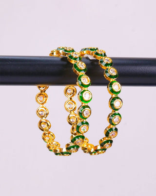 Kisha Meenakari  Green Color AD Bangles Side View Hanger