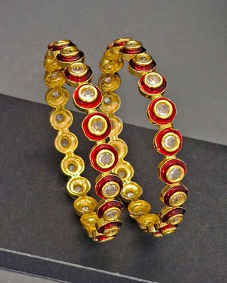 Kisha Meenakari  Red Color AD Bangles