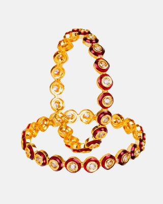 Kisha Meenakari  Red Color AD Bangles Side White Background