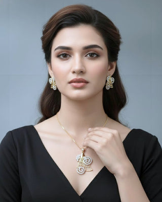 Kiyara Refined Grace Pendant Set - AD Pendant Set | Main Product View | Buy Online India | Zevarly