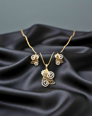 Kiyara Refined Grace Pendant Set - AD Pendant Set | Full Set View | Buy Online India | Zevarly