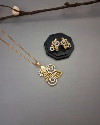 Kiyara Refined Grace Pendant Set - AD Pendant Set | Full Set View | Buy Online India | Zevarly