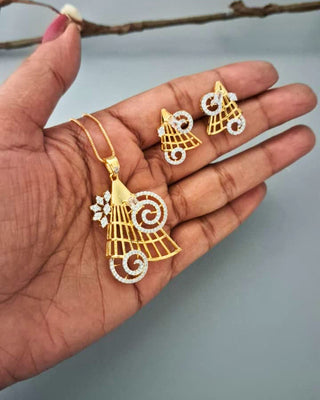Kiyara Refined Grace Pendant Set - AD Pendant Set | Full Set View | Buy Online India | Zevarly