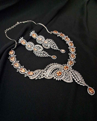 Kshiti Radiant AD Necklace Set - Close-up View of American Diamond Detailing