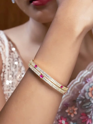 Lavina Gold Shine Kada - AD Bangles | Bangle Set Close-Up | Buy Online India | Zevarly