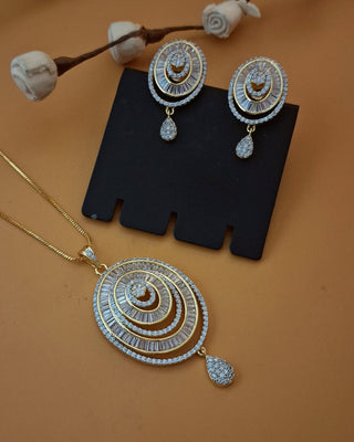 Liraya Timeless Beauty Pendant Set - AD Pendant Set | Set Full View | Buy Online India | Zevarly