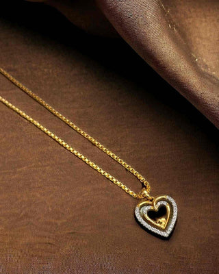 Lovely Locket with Chain - AD Pendant Set | Side Angle View | Buy Online India | Zevarly