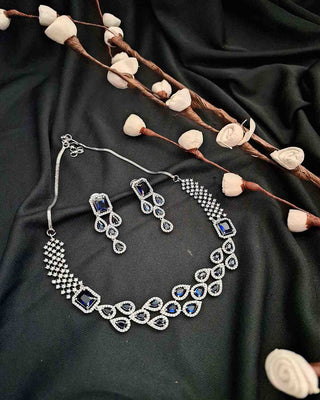 Lucy American Diamond Necklace Set Main Product Image   Blue Stone