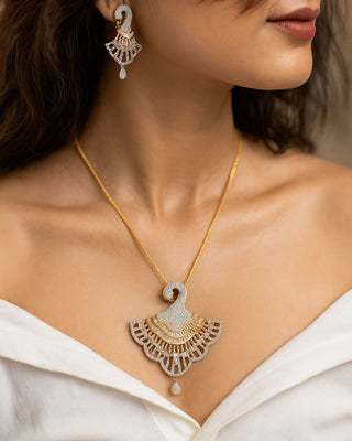 Luminous Peacock Pendant Set - AD Pendant Set | Main Product View | Buy Online India | Zevarly