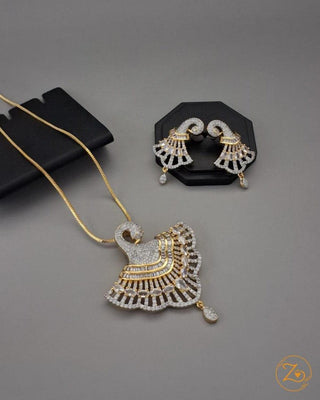 Luminous Peacock Pendant Set - AD Pendant Set | Full Set View | Buy Online India | Zevarly