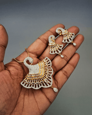 Luminous Peacock Pendant Set - AD Pendant Set | Full Set View | Buy Online India | Zevarly