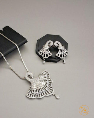 Luminous Peacock Pendant Set - AD Pendant Set | Full Set View | Buy Online India | Zevarly