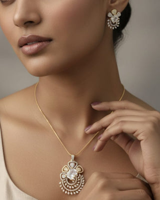 Maahi Big Sworski Crystal Pendant Set - AD Pendant Set | Main Product View | Buy Online India | Zevarly