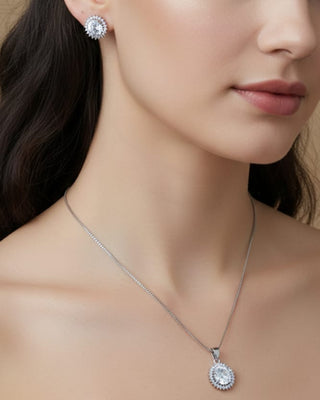 Maahi Silver Petite Pendant Set - AD Pendant Set | Main Product View | Buy Online India | Zevarly