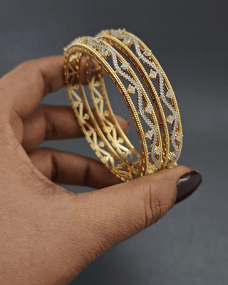 Mahika Gold-Plated Bangles - AD Bangles | Side Angle View | Buy Online India | Zevarly