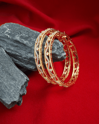 Mahika Gold-Plated Bangles - AD Bangles | Side Angle View | Buy Online India | Zevarly