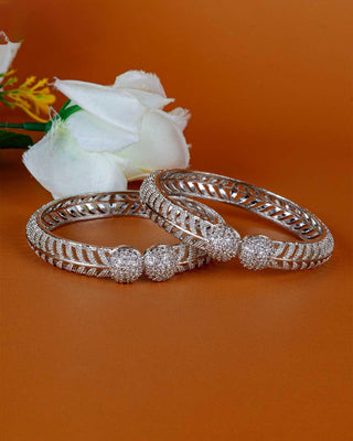 Maya American Diamond Silver Plated Bangles - AD Bangles | Side Angle View | Buy Online India | Zevarly