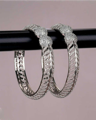 Maya American Diamond Silver Plated Bangles - AD Bangles | Side Angle View | Buy Online India | Zevarly