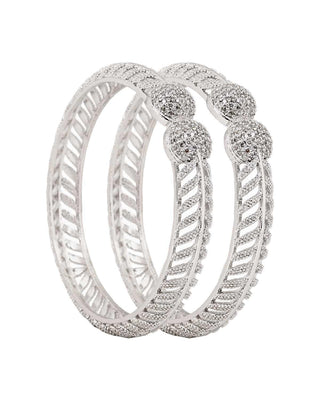 Maya American Diamond Silver Plated Bangles - AD Bangles | Side Angle View | Buy Online India | Zevarly