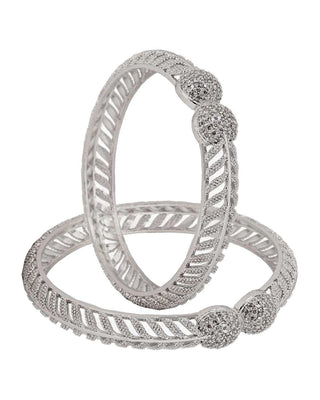 Maya American Diamond Silver Plated Bangles - AD Bangles | Side Angle View | Buy Online India | Zevarly