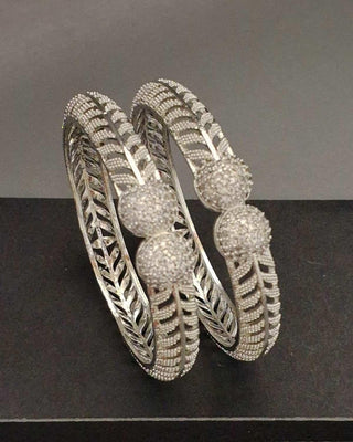 Maya American Diamond Silver Plated Bangles - AD Bangles | Main Product View | Buy Online India | Zevarly