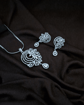 Meher Silver Pendant Set - AD Pendant Set | Main Product View | Buy Online India | Zevarly