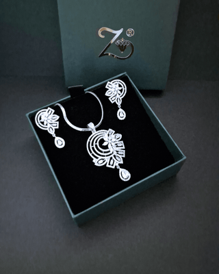 Meher Silver Pendant Set - AD Pendant Set | Full Set View | Buy Online India | Zevarly