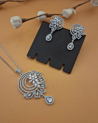 Meher Silver Pendant Set - AD Pendant Set | Full Set View | Buy Online India | Zevarly