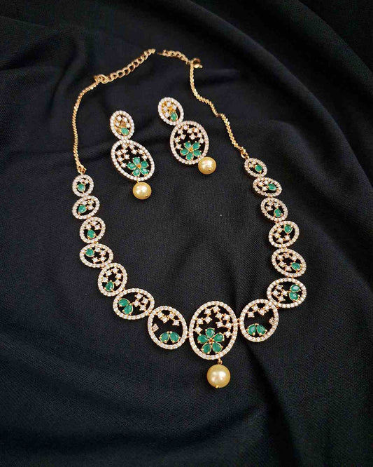 NATALIA PEARL FLORAL GREEN AD NECKLACE SET