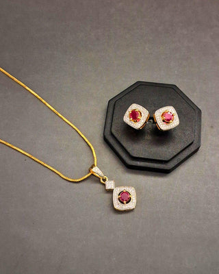 Neha Gemstone Pendant - AD Pendant Set | Detail Close-Up | Buy Online India | Zevarly