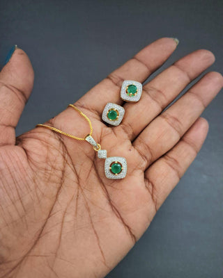 Neha Gemstone Pendant - AD Pendant Set | Detail Close-Up | Buy Online India | Zevarly