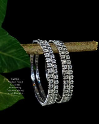 Nikita Princess CZ 4 pcs Bangles Set - AD Bangles | Side Angle View | Buy Online India | Zevarly