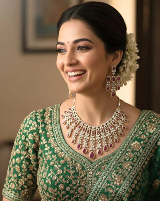 Zevarly Nivriti Ruby Bridal Necklace Set