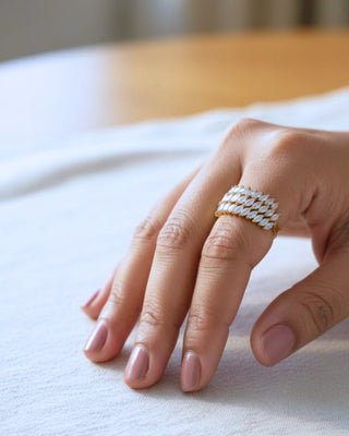 Nyara Luxery Glow Adjustable Ring - American Diamond Ring | Front Close-Up | Buy Online India | Zevarly