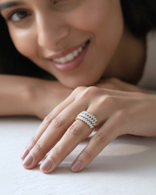 Nyara Luxery Glow Adjustable Ring - American Diamond Ring | Main Product View | Buy Online India | Zevarly