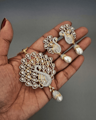 Ocean Wave Pendant Set - AD Pendant Set | Full Set View | Buy Online India | Zevarly