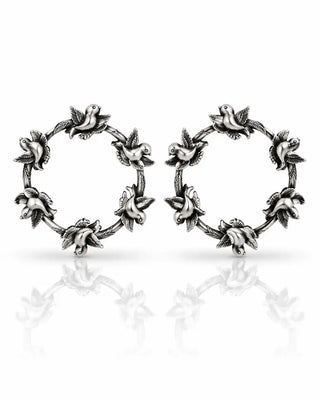 Ornate Nature Inspired Oxidised Earrings - Jana