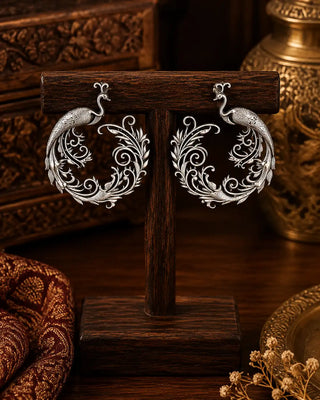 Ornate Nature Inspired Oxidised Earrings - Atiqa