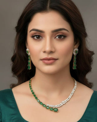 Orvina Luxe Minimal Necklace Set - AD Necklace Set | Main Product View | Buy Online India | Zevarly