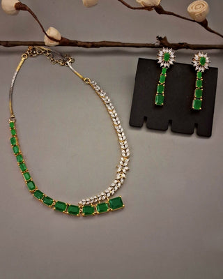 Orvina Luxe Minimal Necklace Set - AD Necklace Set | Full Set View | Buy Online India | Zevarly