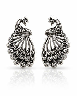 Ornate Nature Inspired Oxidised Earrings - Anum