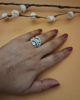 Palak Remarkable Cocktail Ring - American Diamond Ring | Side Angle View | Buy Online India | Zevarly