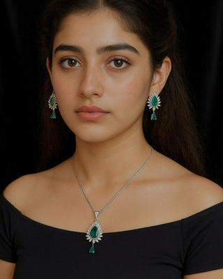 Preity Shape Pendant Set with Chain - AD Pendant Set | Main Product View | Buy Online India | Zevarly