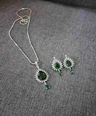 Preity Shape Pendant Set with Chain - AD Pendant Set | Full Set View | Buy Online India | Zevarly
