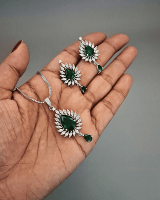 Preity Shape Pendant Set with Chain - AD Pendant Set | Full Set View | Buy Online India | Zevarly