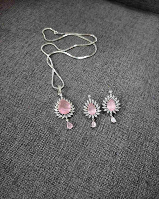 Preity Shape Pendant Set with Chain - AD Pendant Set | Full Set View | Buy Online India | Zevarly
