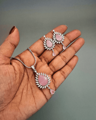 Preity Shape Pendant Set with Chain - AD Pendant Set | Full Set View | Buy Online India | Zevarly