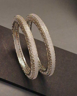 Rakshanda Anti Tarnish Silver Plated Designer Bangles - AD Bangles | Side Angle View | Buy Online India | Zevarly