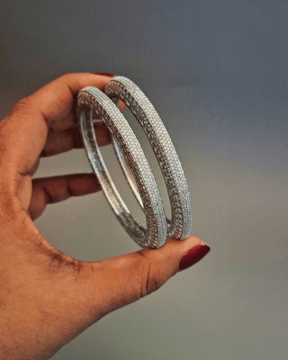 Rakshanda Anti Tarnish Silver Plated Designer Bangles - AD Bangles | Side Angle View | Buy Online India | Zevarly